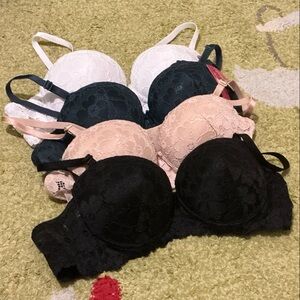 Elegant Lace Women's Bra Set - Black, Pink, White and Teal